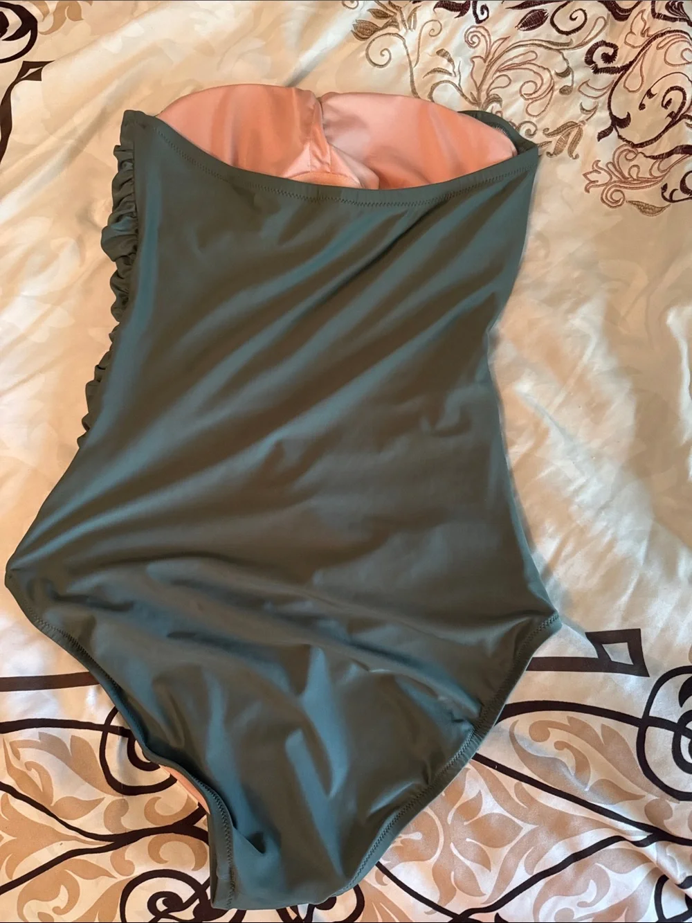 Jcrew strapless one piece swimsuit olive green size 10 tall